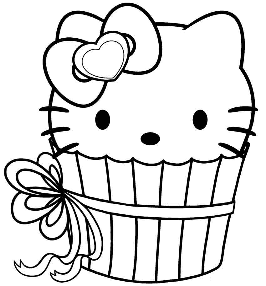 Online coloring book: Hello Kitty cupcake coloring page